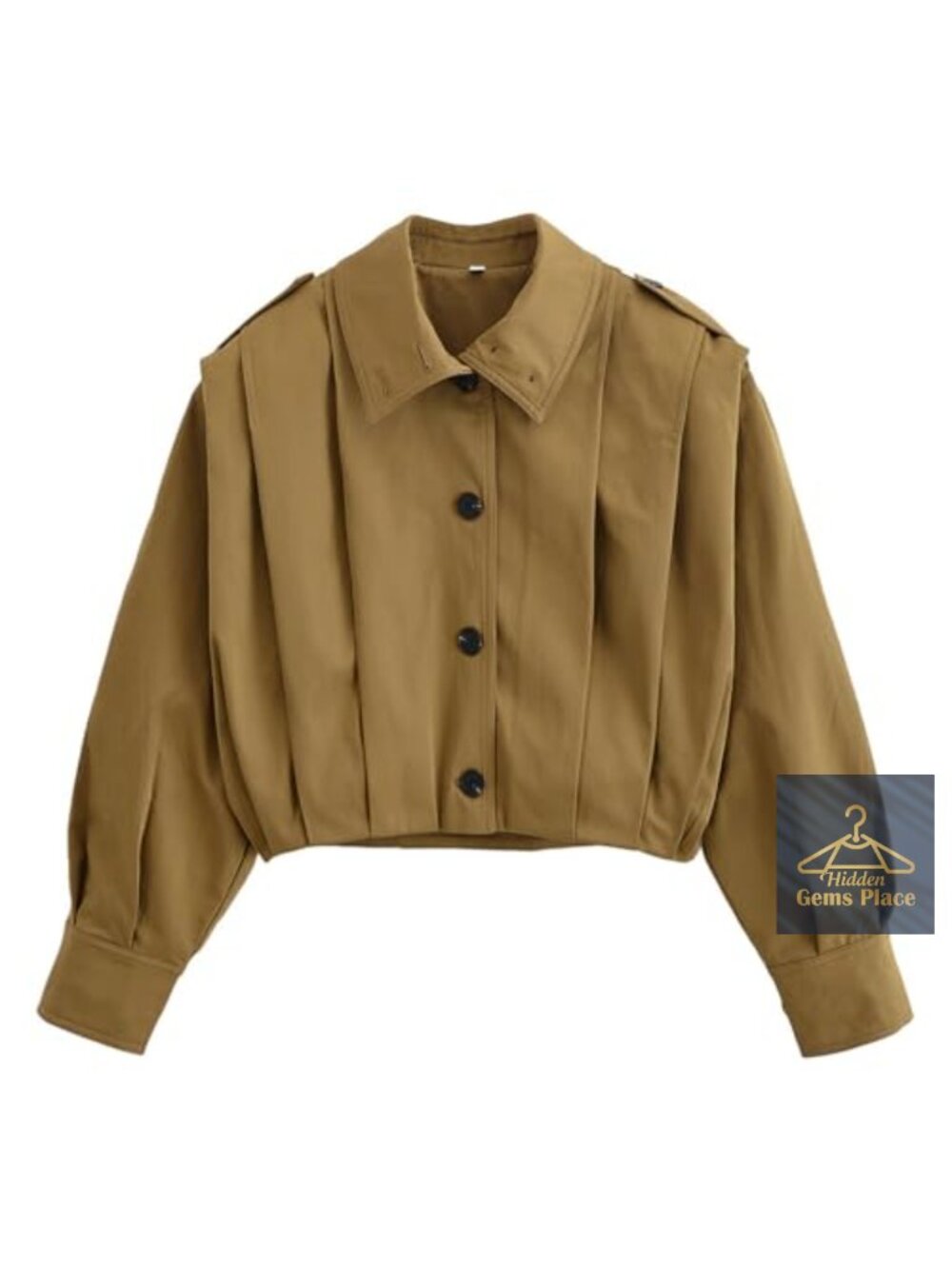 Cropped Pleated Trench Coat Casual Short Jacket Women's